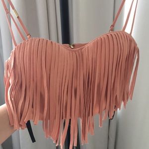Coral fringe crop top